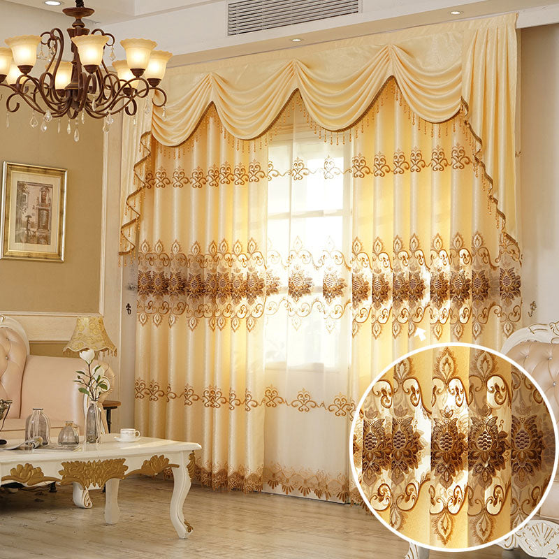 European  Blackout Grommet Curtains Chenille Embroidery Shading Curtain Sheer Custom Ultraviolet-Proof Heat Insulation Water-proof and Windproof Effect