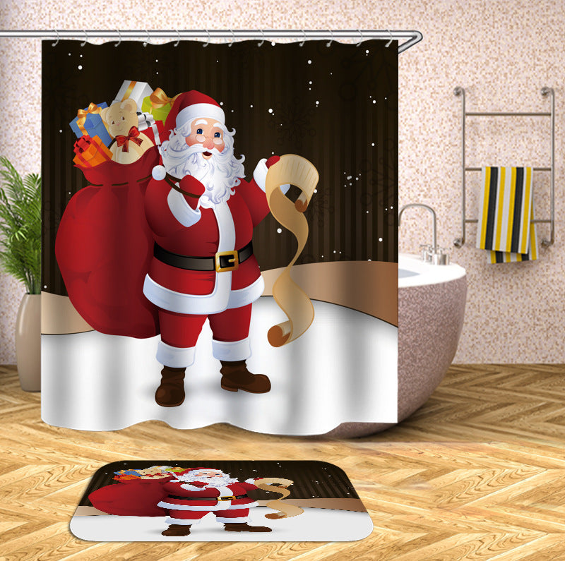 Christmas 3D Curtains Santa Claus with Presents Bathroom Partition Curtain Durable Waterproof Mildew Proof Polyester