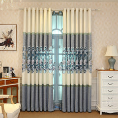 Blackout Curtain Elegant and Cozy Light Blue Embroidered Shading Curtain Flowers Hollowed-out Designing Living Room Curtain