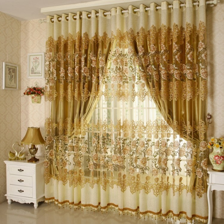 Decoration and Breathable Luxury Golden Peony Pattern Jacquard Custom Sheer Curtain