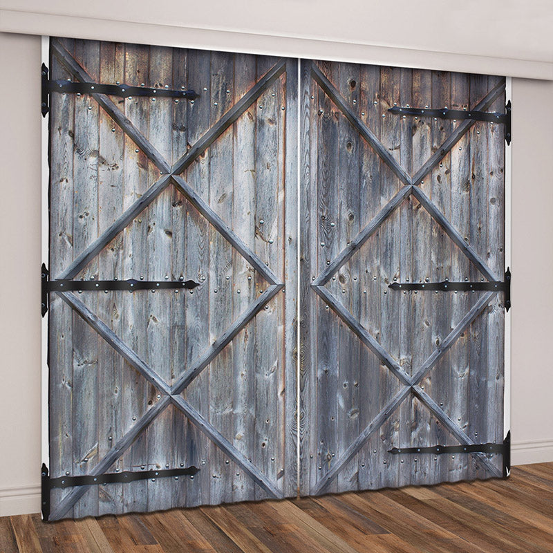 3D Rustic Country Theme Wooden Barn Door Printed Curtains 2 Panels Window Curtains