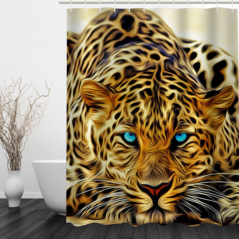 3D Leopard with Blue Eyes Printed Polyester Bathroom Shower Curtain