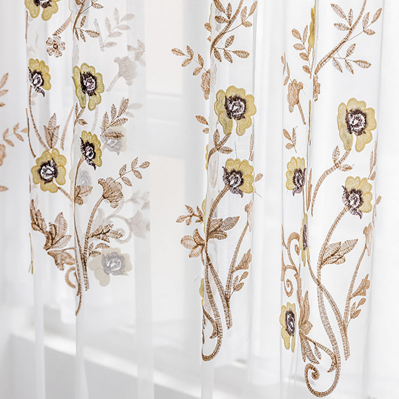 New European Elegant Floral Embroidery Embossed Wheat Ears Shading Curtains Warm Hollow Curtains for Living Room Bedroom Decoration Custom 2 Panels Drapes Linen Blend