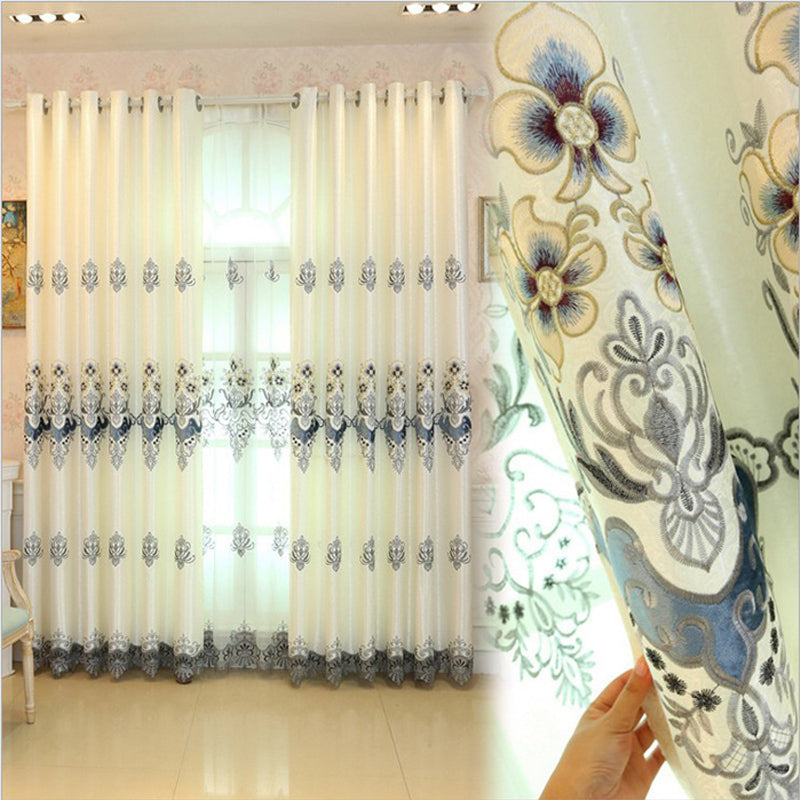 Blackout Embroidered Grommet Curtains Polyester Heat Insulation Decoration Living Room Bedroom Curtain Sets No Pilling No Fading No off-lining