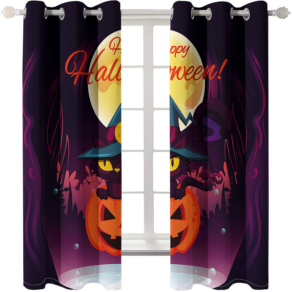 Halloween 3D Printed Curtains Pumkin Moon Cat Black Blackout Decoration Window Shading Curtain Custom 2 Panels Drapes Polyester