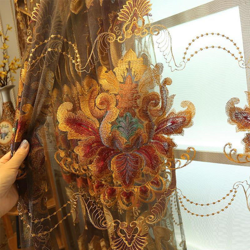 Luxury Golden Hollowed-out Embroidery Classical and European Style Living Room Custom Sheer Curtain