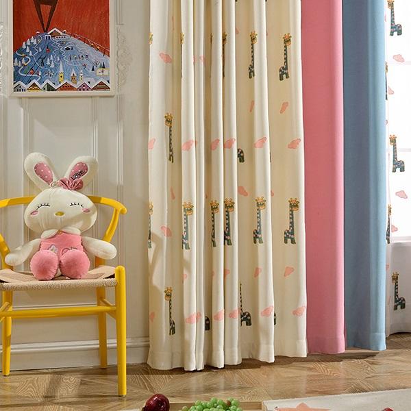 Embroidery Giraffe Pattern Polyester Cute Style Kids Curtain