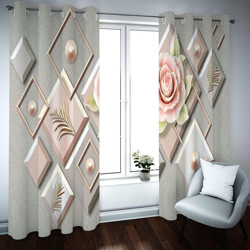 3D Modern Relief Floral Geometric Decorative Blackout Window Curtains for Living Room Custom 2 Panels Drapes No Pilling No Fading No off-lining