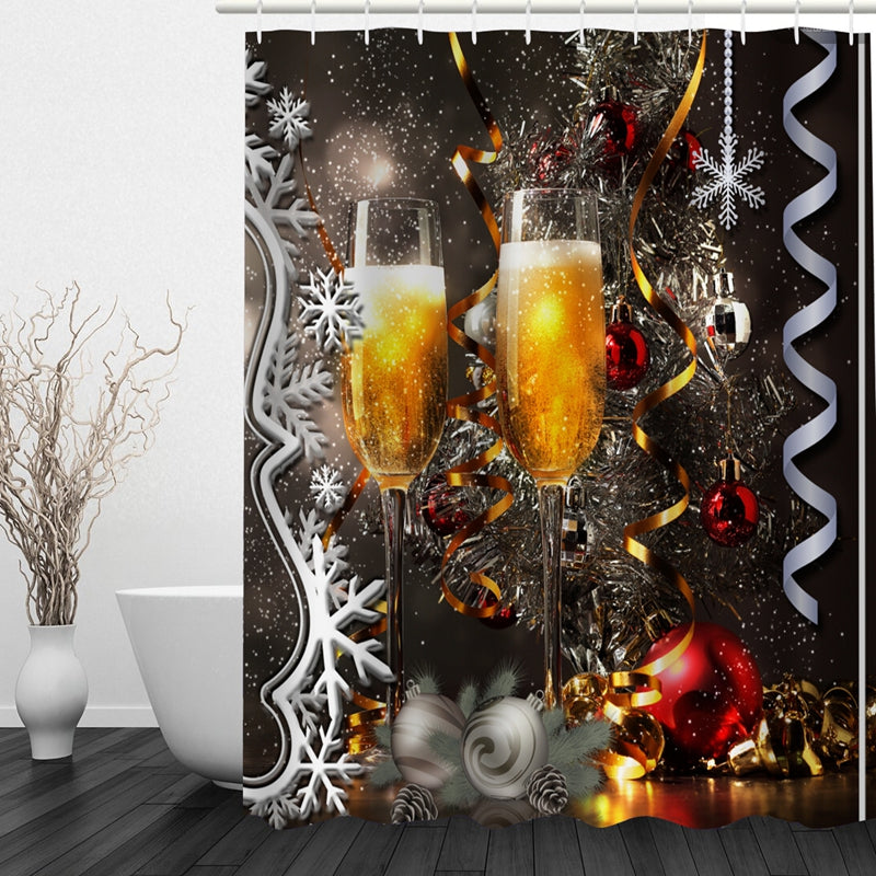 Stemware full of Champagne Printing Christmas Theme Bathroom 3D Shower Curtain