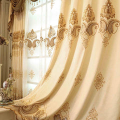 Luxury Elegant Embroidered Shading Curtains Sheer Yellow Blackout Curtain for Living Room Bedroom Custom 2 Panels Drapes