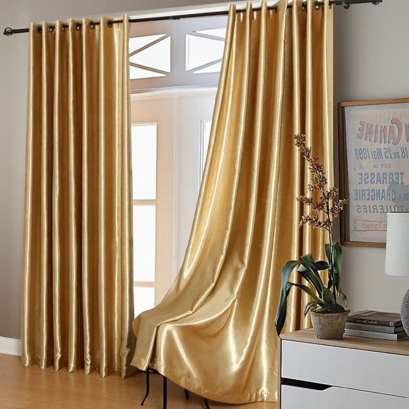 Luxury Golden Custom Blackout Shading Curtain Sheer 2 Panel Set Thick Silky Soft Touch Polyester Never Fading Cracking Peeling or Flaking