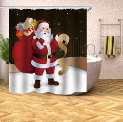 Christmas 3D Curtains Santa Claus with Presents Bathroom Partition Curtain Durable Waterproof Mildew Proof Polyester