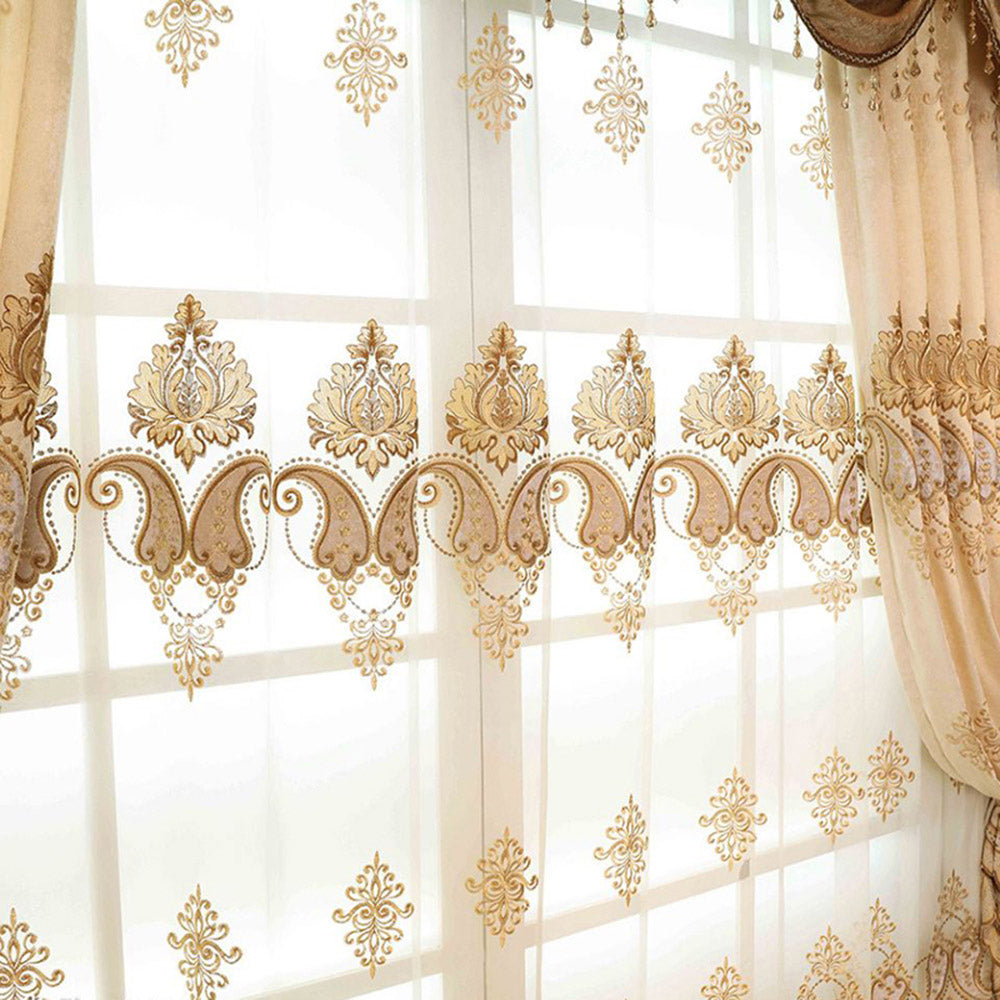 Luxury Elegant Embroidered Shading Curtains Sheer Yellow Blackout Curtain for Living Room Bedroom Custom 2 Panels Drapes