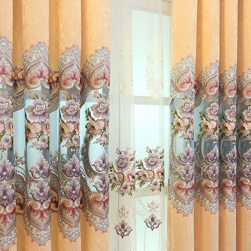 Blackout Curtains Sheer Floral Embroidery Window Curtains Shading Curtains Noble and Elegant Sheer for Living Room Bedroom Decoration Custom 2 Panels Drapes