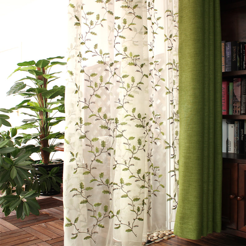 Blackout and Decoration Polyester Plain Weave Green Solid Modern Style Grommet Top Curtain