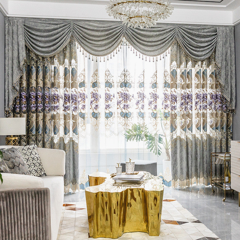 European Elegant Embroidered Flowers High Quality Organza Custom Sheer Curtain for Living Room Bedroom 2 Panels