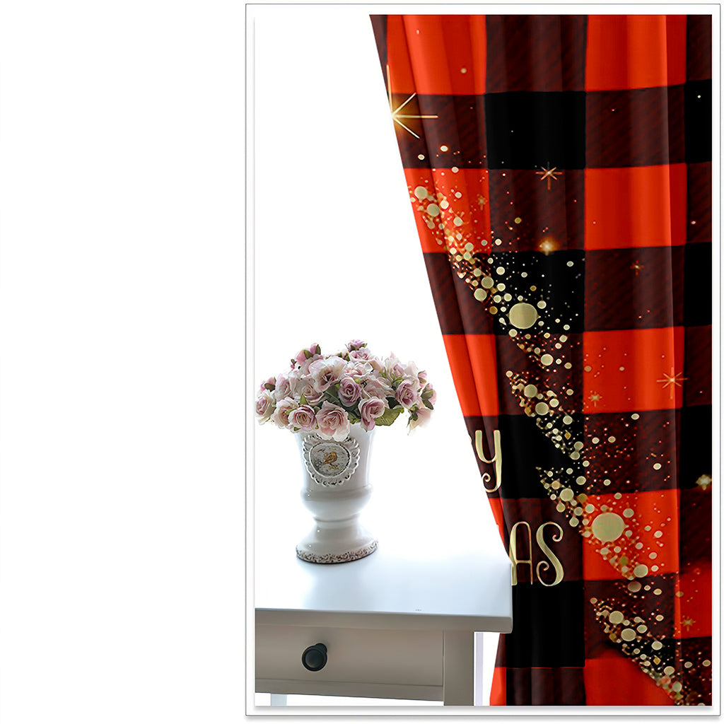 3D Wonderful Christmas Red and BlackTartan Printed Curtains Polyester Modern Style Blackout Custom Christmas Curtains