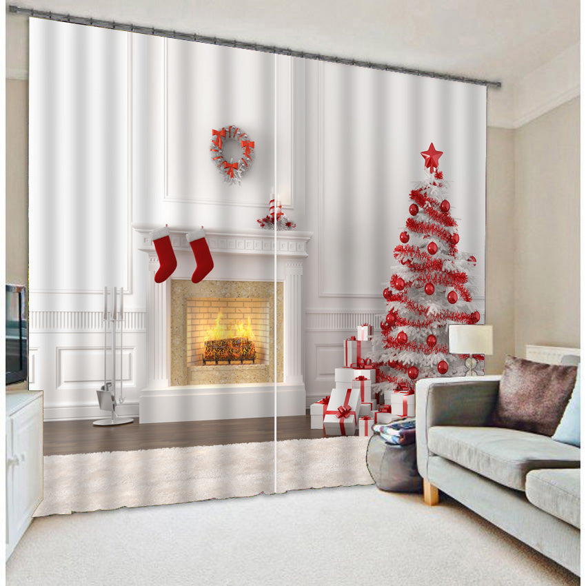 3D Socks and Trees Christmas Printed 2 Panels Custom Decorative Curtain for Bedroom