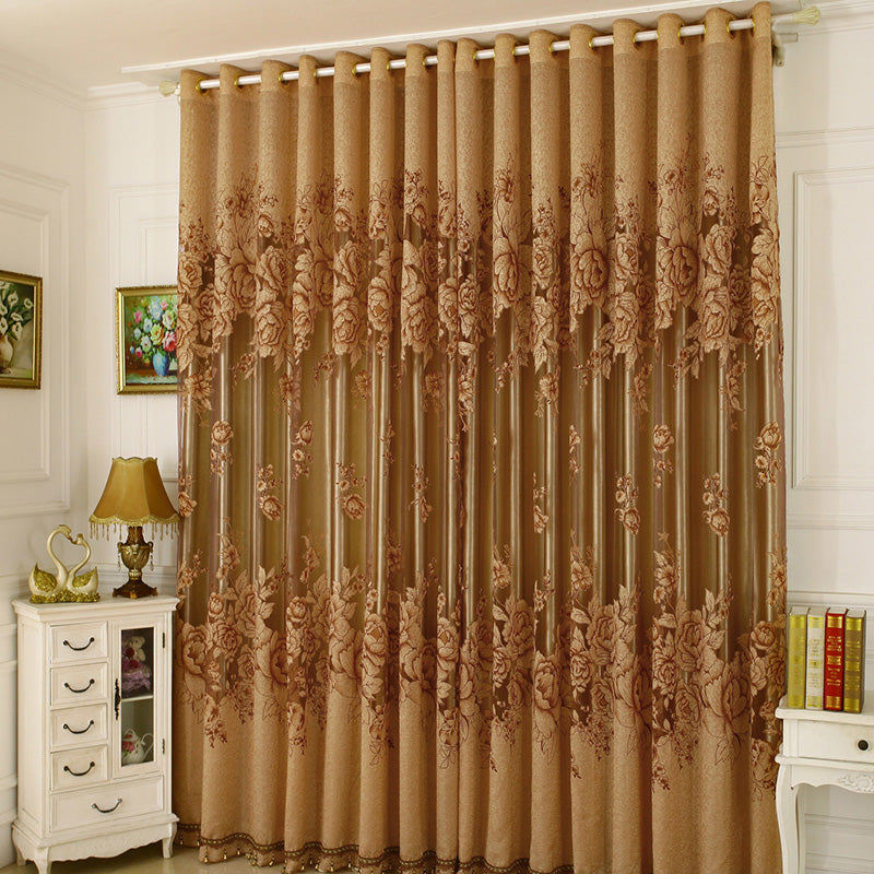 Exquisite Lily Embroidery Blackout Curtains for Living Room Bedroom No Pilling No Fading No off-lining Heat Insulation Shading Cloth & Sheer Set