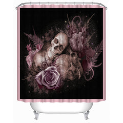 3D Skulls and Flowers Printed Polyester Black Shower Curtain