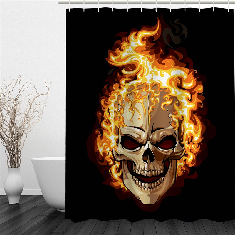 3D Flaring Skull Polyester Waterproof Antibacterial and Eco-friendly Black Shower Curtain