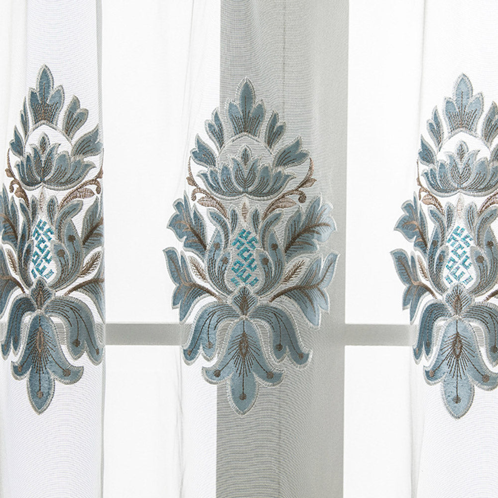 European Luxury Embroidered Sheer Curtains for Living Room Bedroom Custom 2 Panels Breathable Voile Drapes  in Stock