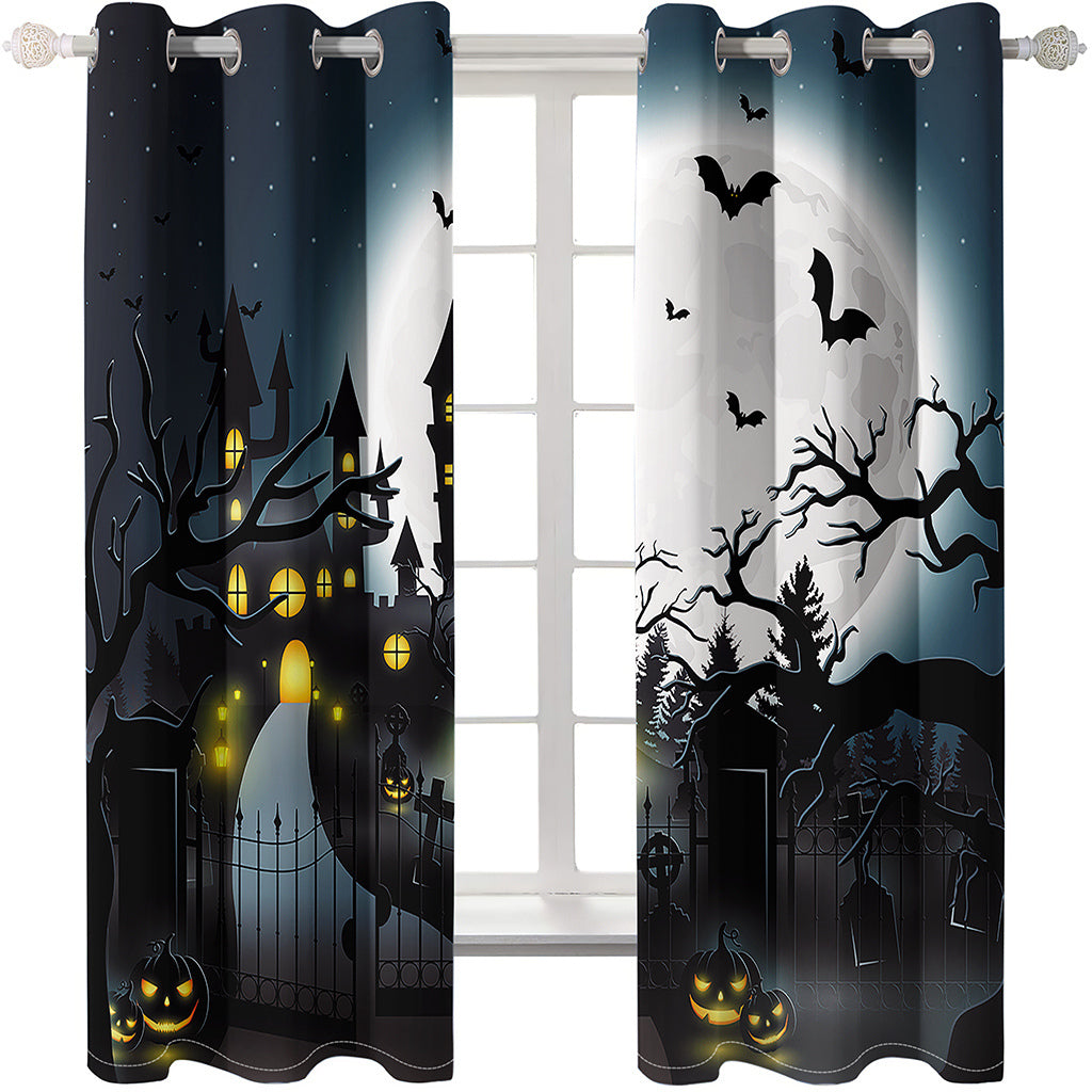 Halloween Castle Creative 3D Printed Blackout Decoration Window Curtains Custom 2 Panels Drapes