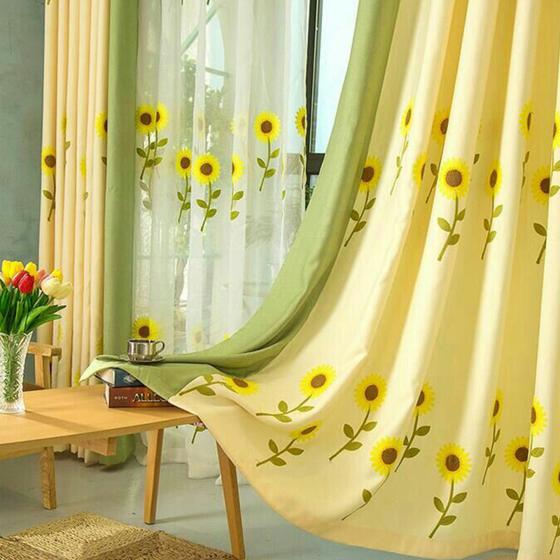 Decoration and Blackout Blooming Sunflowers Natural and Modern Style Polyester Shading Curtain Sheer Curtain