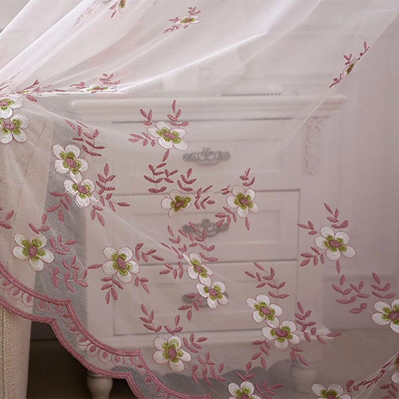 Embroidery  Decorative Blackout Cloth and Sheer Sewing Together Pink 2 Panels Curtain