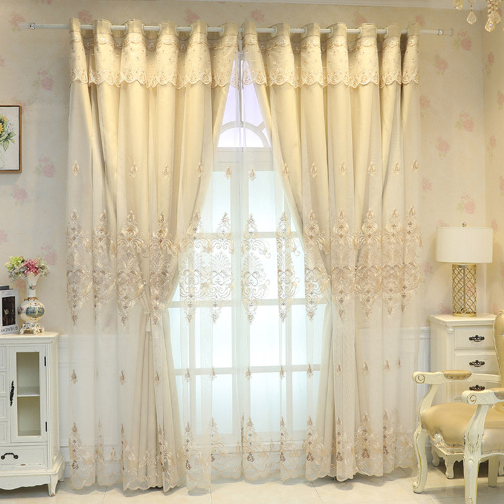 European High-end Window Curtain Sets Beige Embroidery Blackout Curtain for Living Room Bedroom Decoration No Pilling No Fading No off-lining