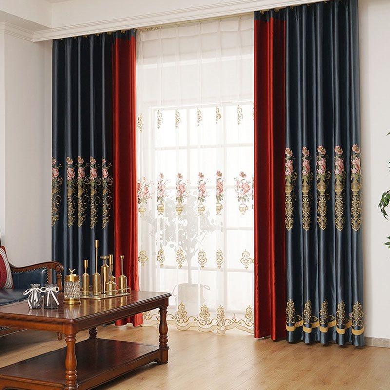 Elegant Embroidery Blackout Curtains Blocks Light Prevents UV Ray for Bedroom Living Room 2 Panels Window Curtains