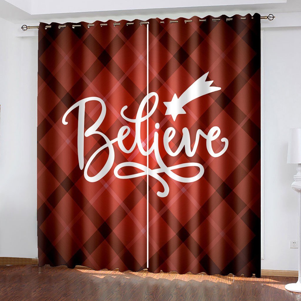 Red Plaid Christmas 3D Blackout Curtains Xmas Grid Print Living Room Bedroom Window Drapes 2 Panel Set