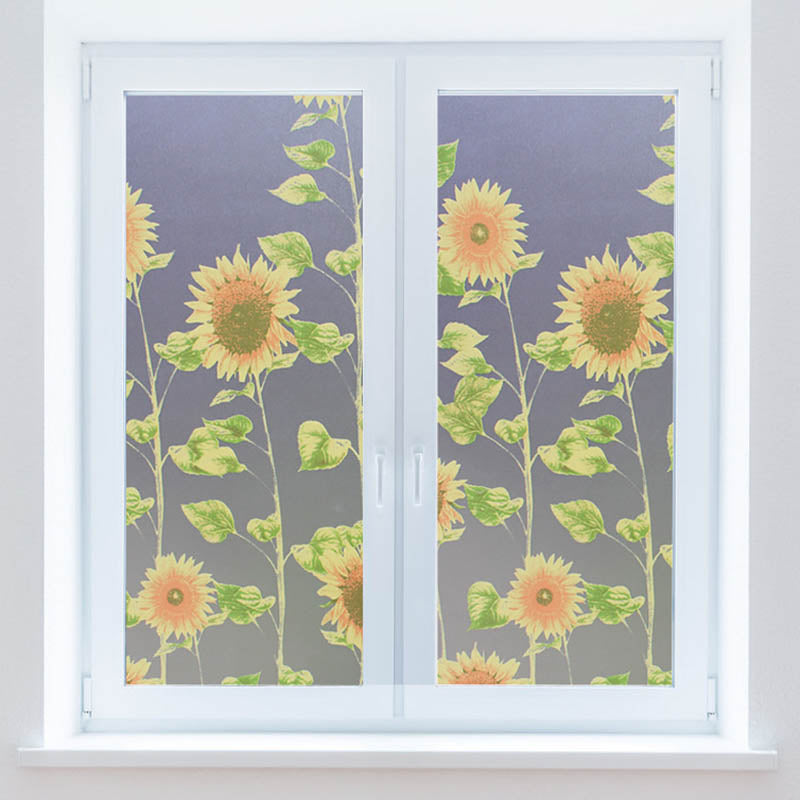 90*200cm Opaque and Frosted Sunflowers Print Window Film Bathroom Film