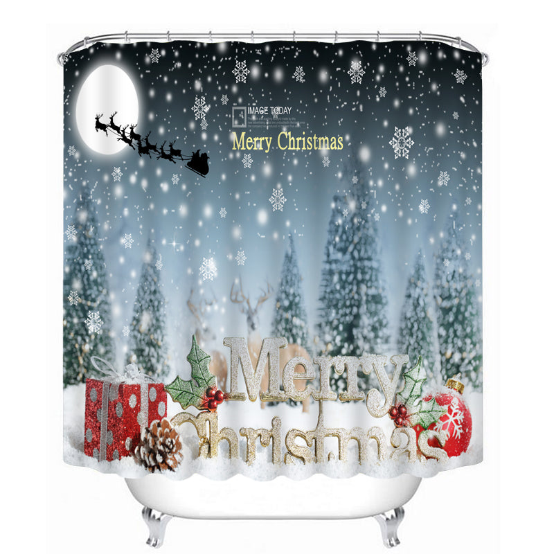 Aesthetic Snow Scene and Merry Christmas Printing Christmas Theme 3D Shower Curtain