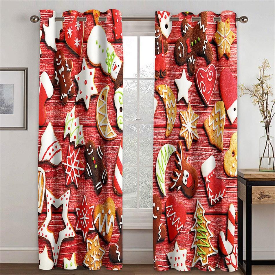 3D Blackout Curtains Red Xmas Snacks Print Curtains for Living Room Bedroom Window Drapes 2 Panel Set