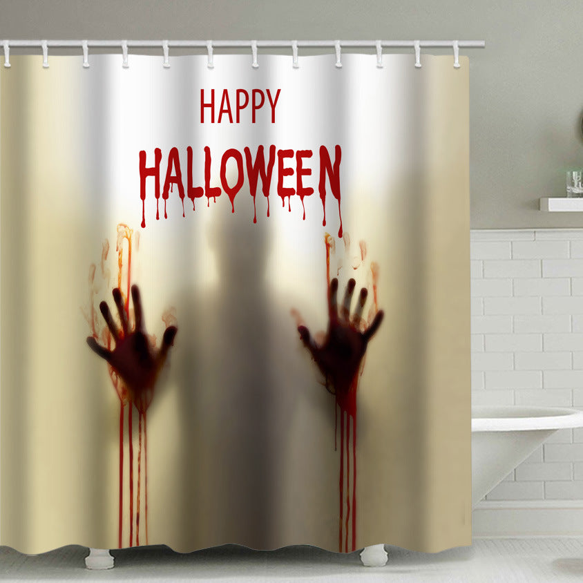 Happy Halloween Shower Curtain Bloody Hands and Letter Polyester Waterproof Mouldproof Window Curtains for Halloween Decorations Theme Decor Props Bathroom 6 Size