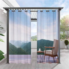 Modern 3D Scenery Outdoor Curtains Mountain View Leisure Time Grommet Top Cabana Curtain Waterproof Sun-proof Heat-insulating Polyester 2 Panels