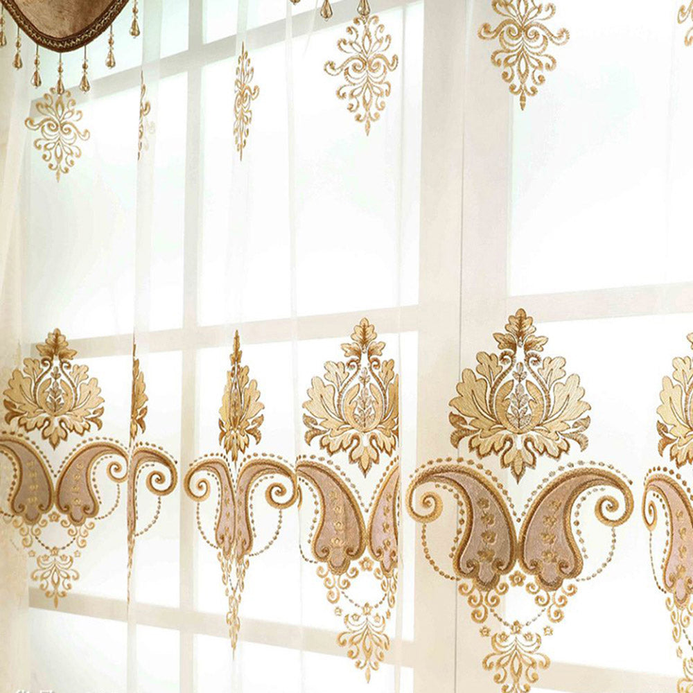 Luxury Elegant Embroidered Shading Curtains Sheer Yellow Blackout Curtain for Living Room Bedroom Custom 2 Panels Drapes