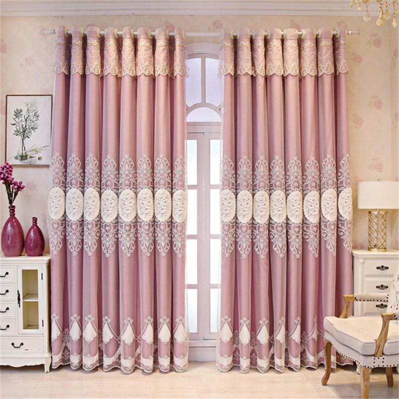 Floral Embroidery Window Curtain Set European Double Curtain Sheer and Lining Blackout Curtains for Living Room Bedroom 2 Panels Drapes Decoration