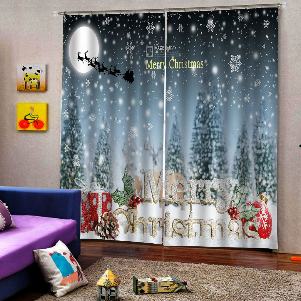 3D Christmas Snow Night Printed Blackout Curtain Festival Home Decor