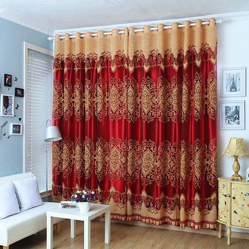 Royal Style Jacquard Beaded Grommet Curtains Polyester Heat Insulation Blackout Curtain Sets No Pilling No Fading No off-lining