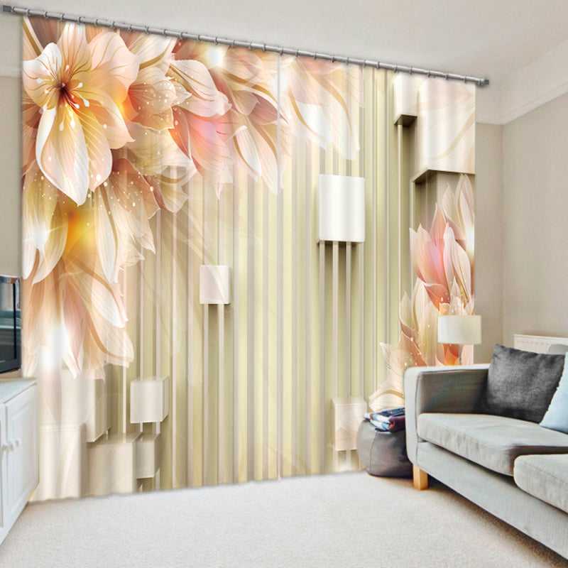 Decoration Dreamy Flowers 3D Printed 2 Panels Custom Polyester Curtain