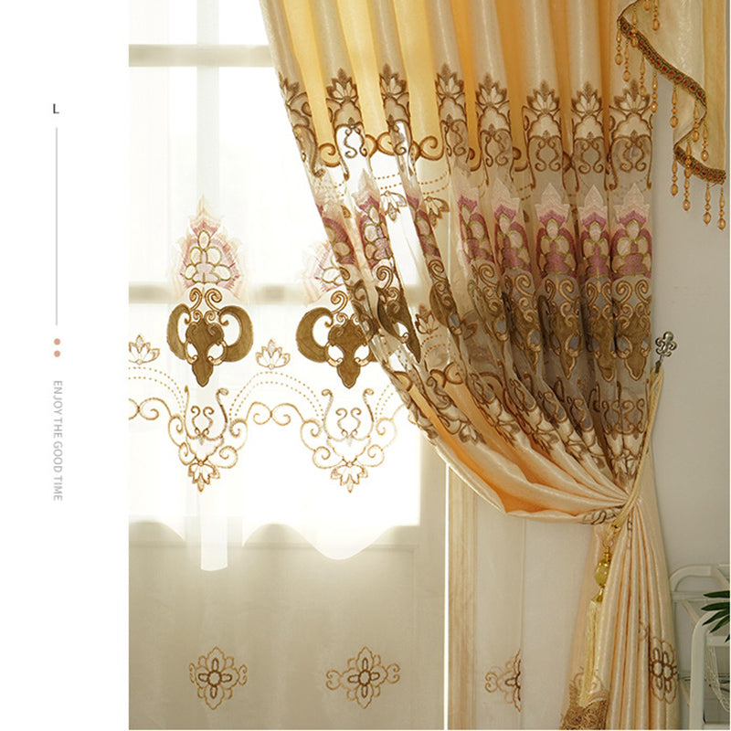 New European Elegant Floral Embroidery Sophia Shading Curtains Luxurious Hollow Curtains for Living Room Bedroom Decoration Custom 2 Panels Drapes Polyester Blend