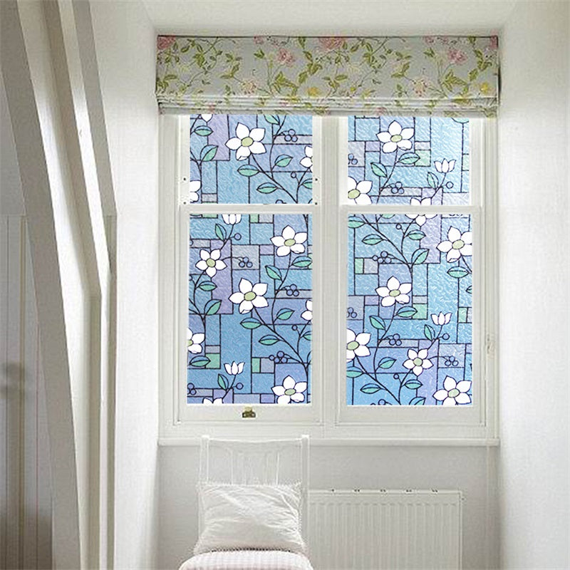 No-Glue Self Static Stained Glass Cling Floral Painting Window Film