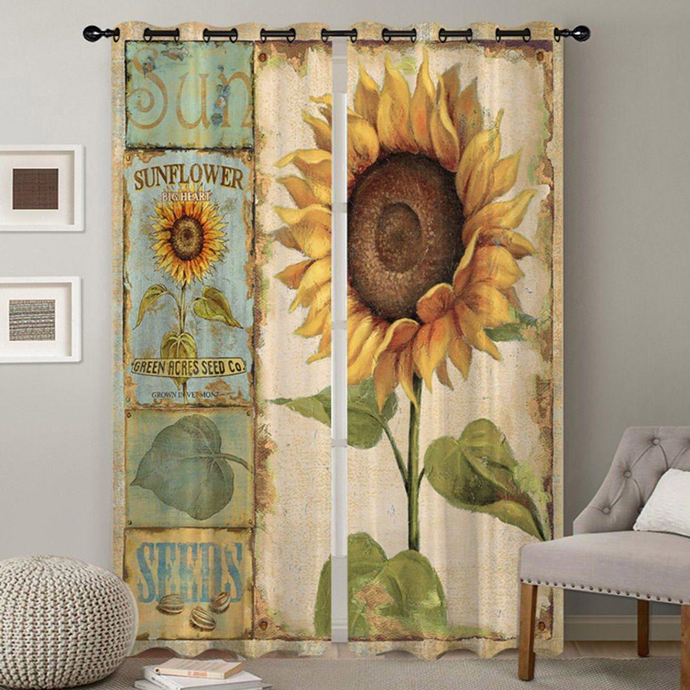 3D Print Yellow Sunflower Blackout Curtains 2 Panels Drapes for Living Room Bedroom Decoration No Pilling No Fading No off-lining Polyester