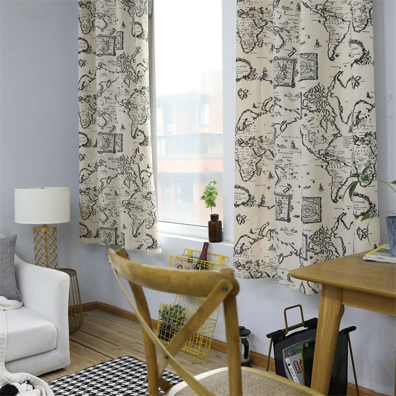 Blackout Map Printed Grommet Top Custom Curtain