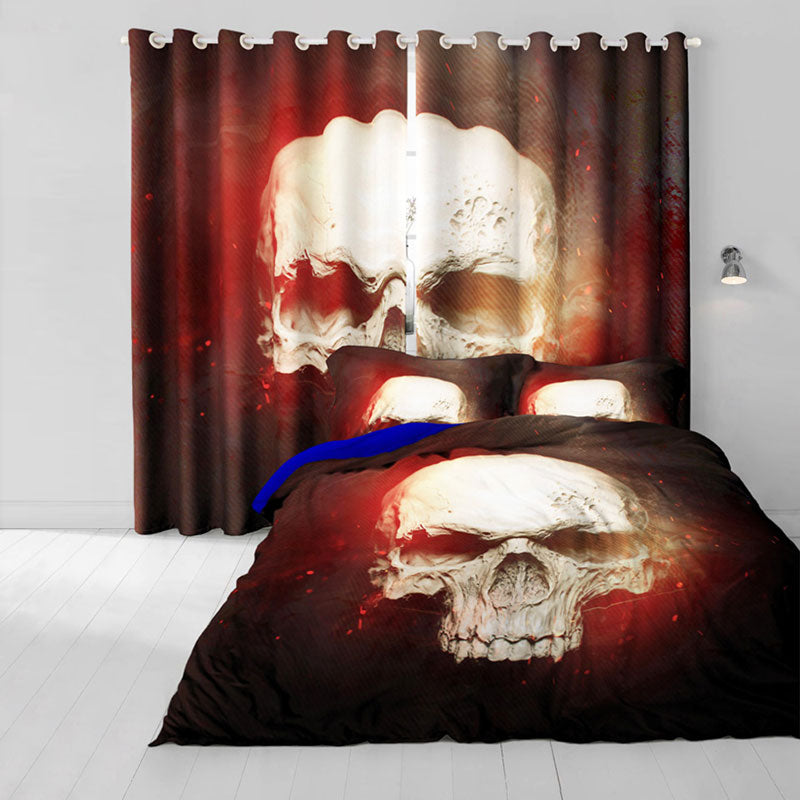 3D Terrible Skull Printed Thick Polyester 2 Panels Blackout Living Room Curtain