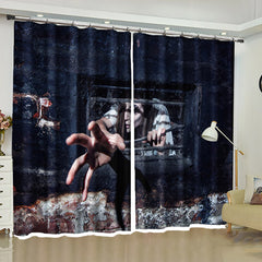 3D Horror Halloween Decor Ghost Printed 2 Panels Living Room Window Curtain