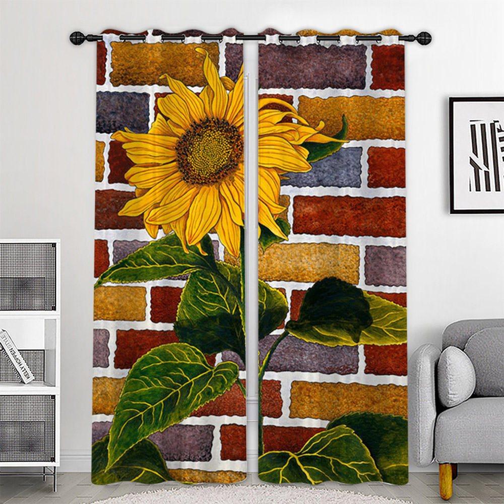 3D Printed Blackout Curtains Sunflower Wall Pattern 2 Panels Drapes for Living Room Bedroom Decoration No Pilling No Fading No off-lining Polyester