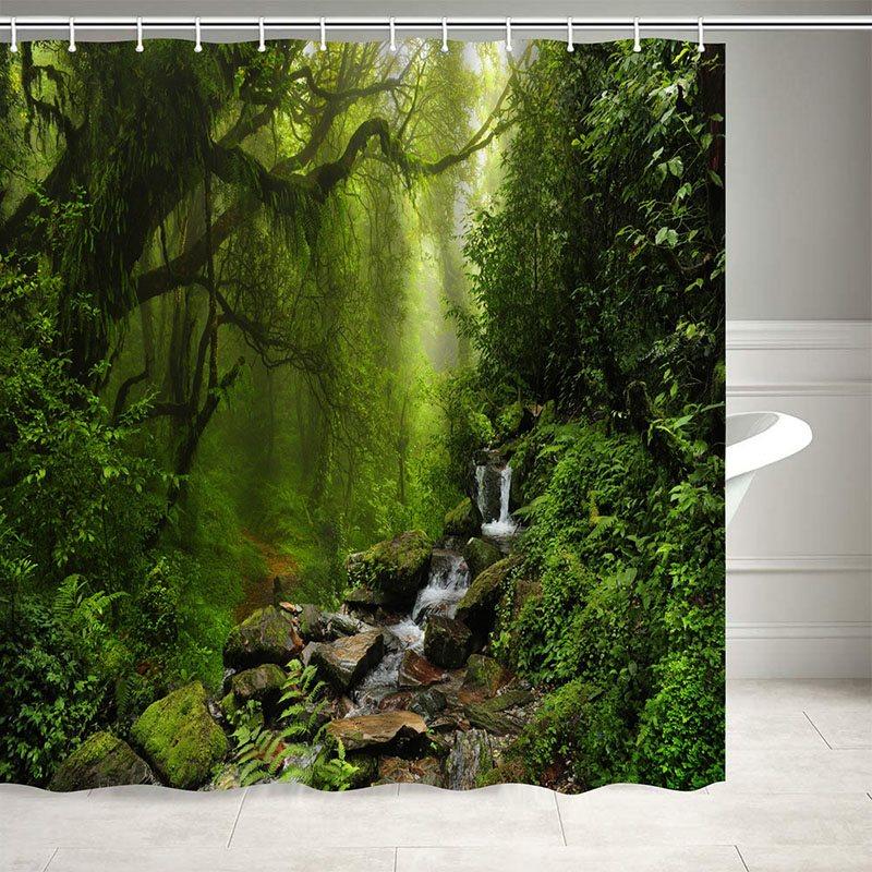 3D Printed Landscape Shower Curtain Bathroom Partition Curtain Durable Waterproof Mildew Proof Polyester